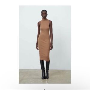 Zara Ribbed Turtleneck Sleeveless Dress